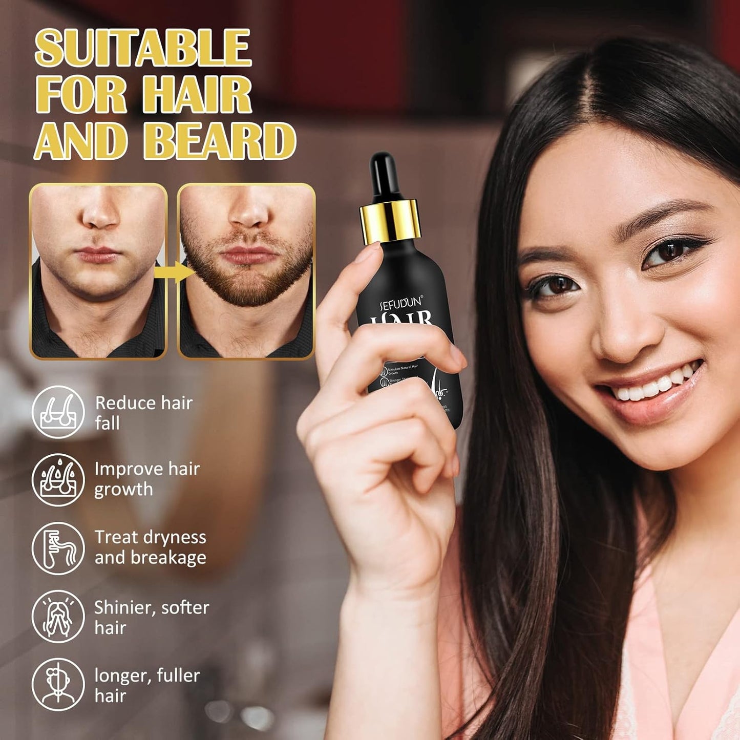 Uocasi 2Pack 5% Minoxidil Hair Growth Serum, Hair Growth for Men and Women, Hair Regrowth Serum For Stronger Thicker Longer Hair Help, Natural Facial Hair Treatment for Grooming Thickening