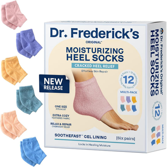 Dr. Frederick's Original Moisturizing Fuzzy Heel Socks - 2 Pairs - Cozy Gel-Lined Sleep Socks for Women & Men - Soothes Dry, Cracked Feet - Heel Repair - Variety Pack