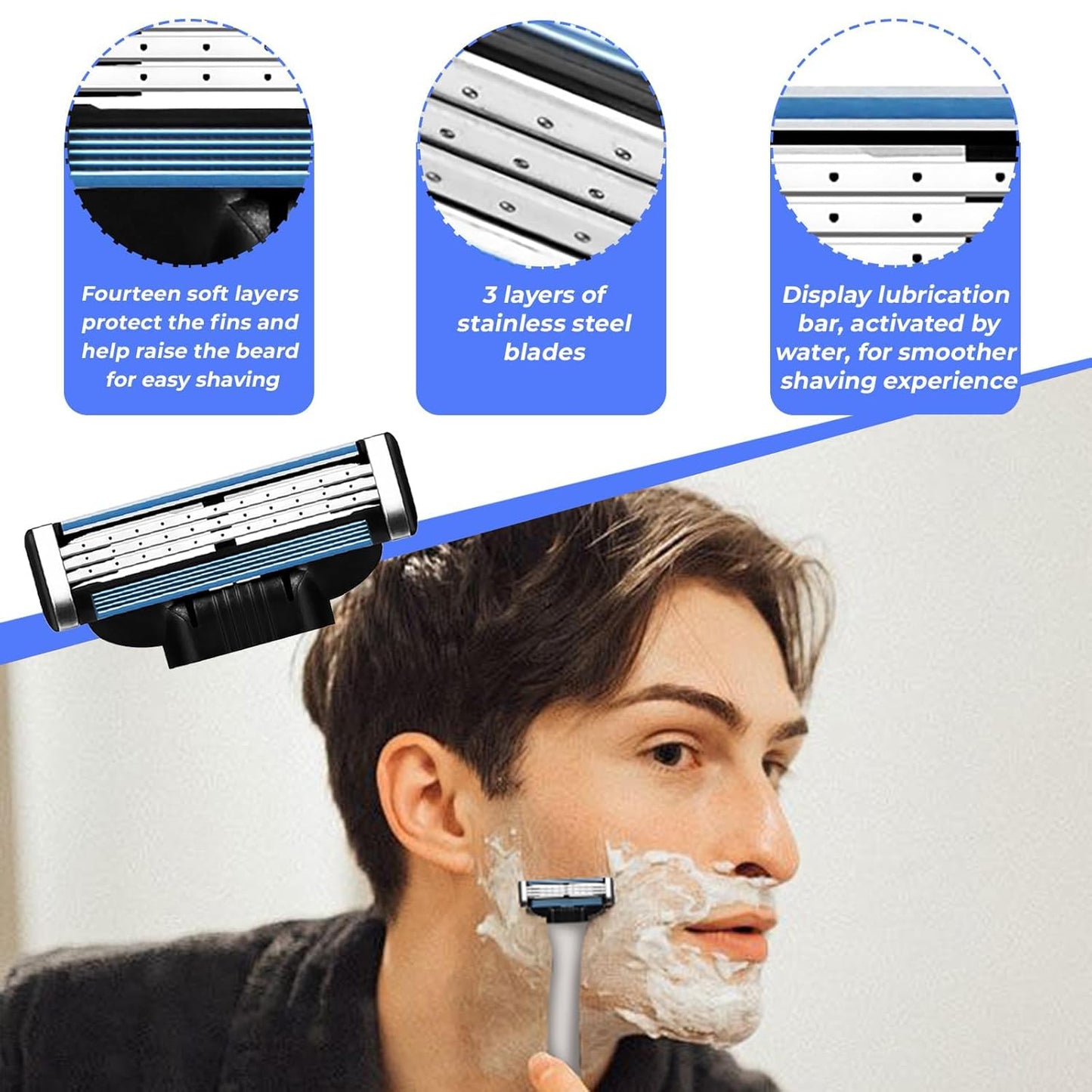 Razor Blades for Men - 24PCS Precision Compatible With Mach3 Razor Blades Refills for Men - Compatible With Mach Razor, Dual Lubrication for Close & Comfortable Shave