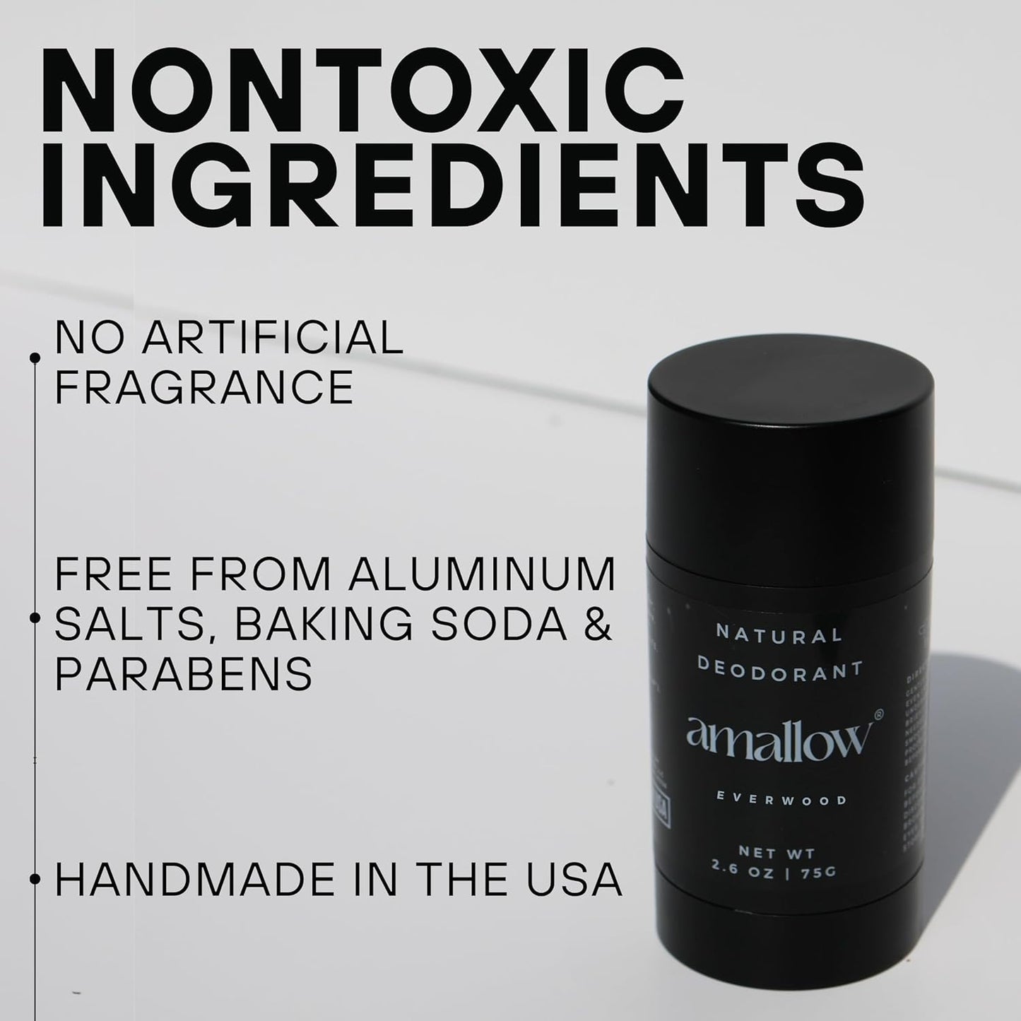 Amallow - Natural Deodorant – Aluminum Salt-Free, Tallow-Based, Baking Soda-Free, with Magnesium & Zinc – Long-Lasting Odor Protection – Handcrafted in the USA – 2.6 oz (Everwood)