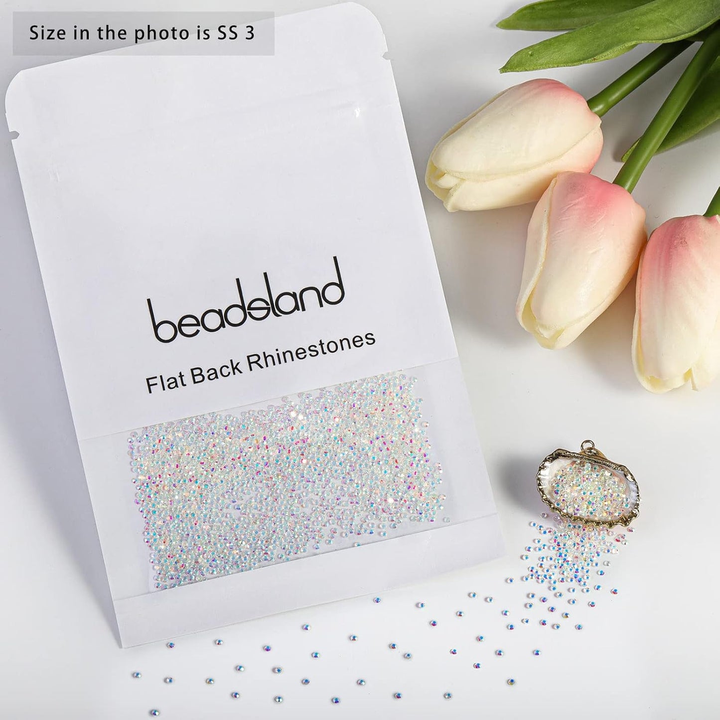 Beadsland 1440 Pieces Flat Back Crystal Rhinestones Round Gems,Transparent AB,SS3,1.2-1.4mm