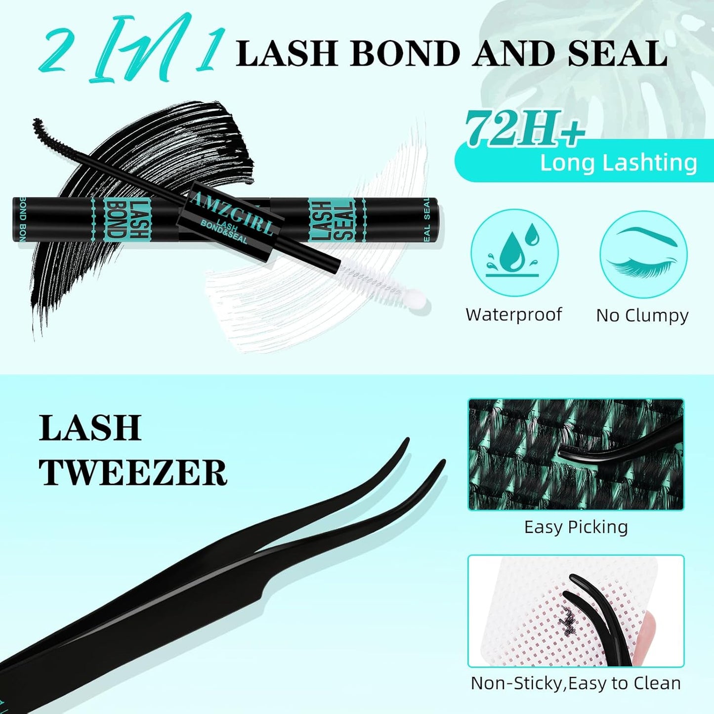 Lash Clusters Kit 140pcs Lash Extension Kit Cluster Lashes Fluffy Look with Lash Bond and Seal Waterproof, Lash Tweezer with Wet Look Ultra-Thin Band Lashes(Sunflower,D-10-18mm)