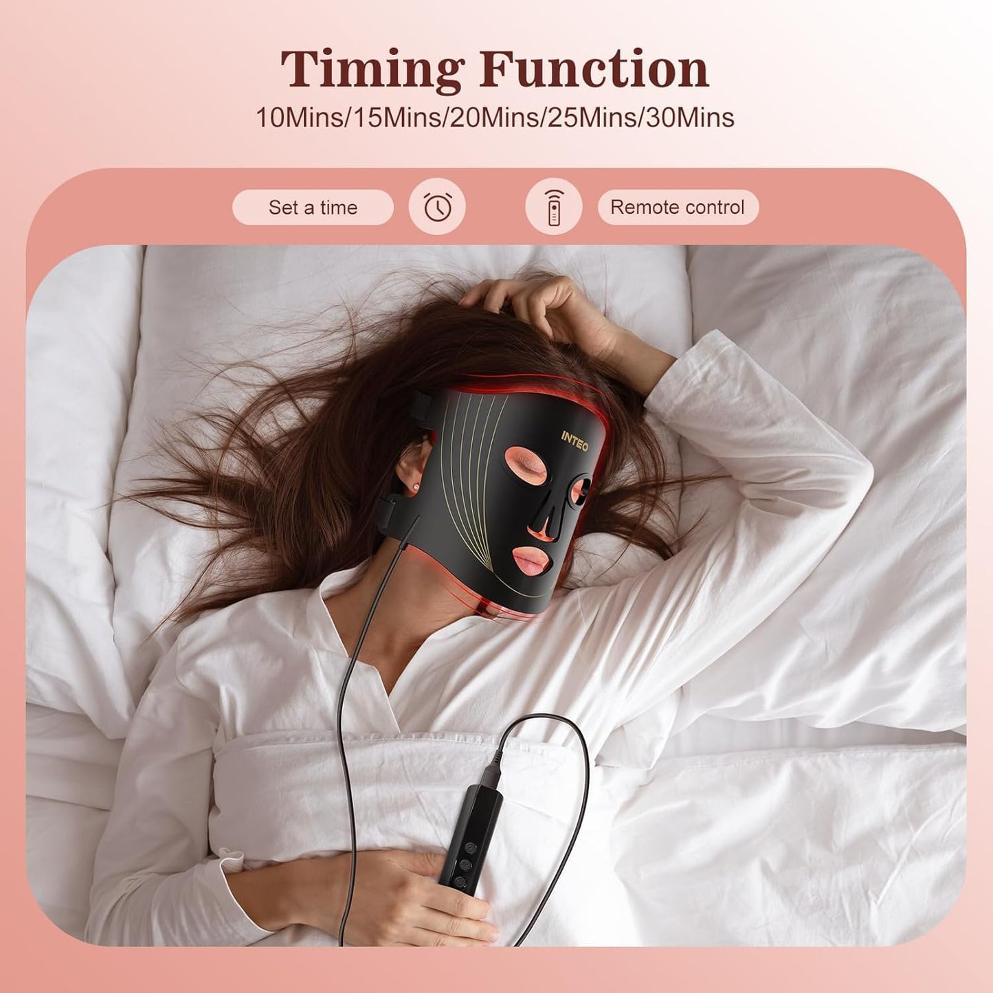 Red Light Therapy for Face, 3 Modes Portable Led Face Mask Light Therapy with Remote, Near-Infrared 850 Red Light Mask with Timing Function, Led Light Therapy at Home 180 LED Beads
