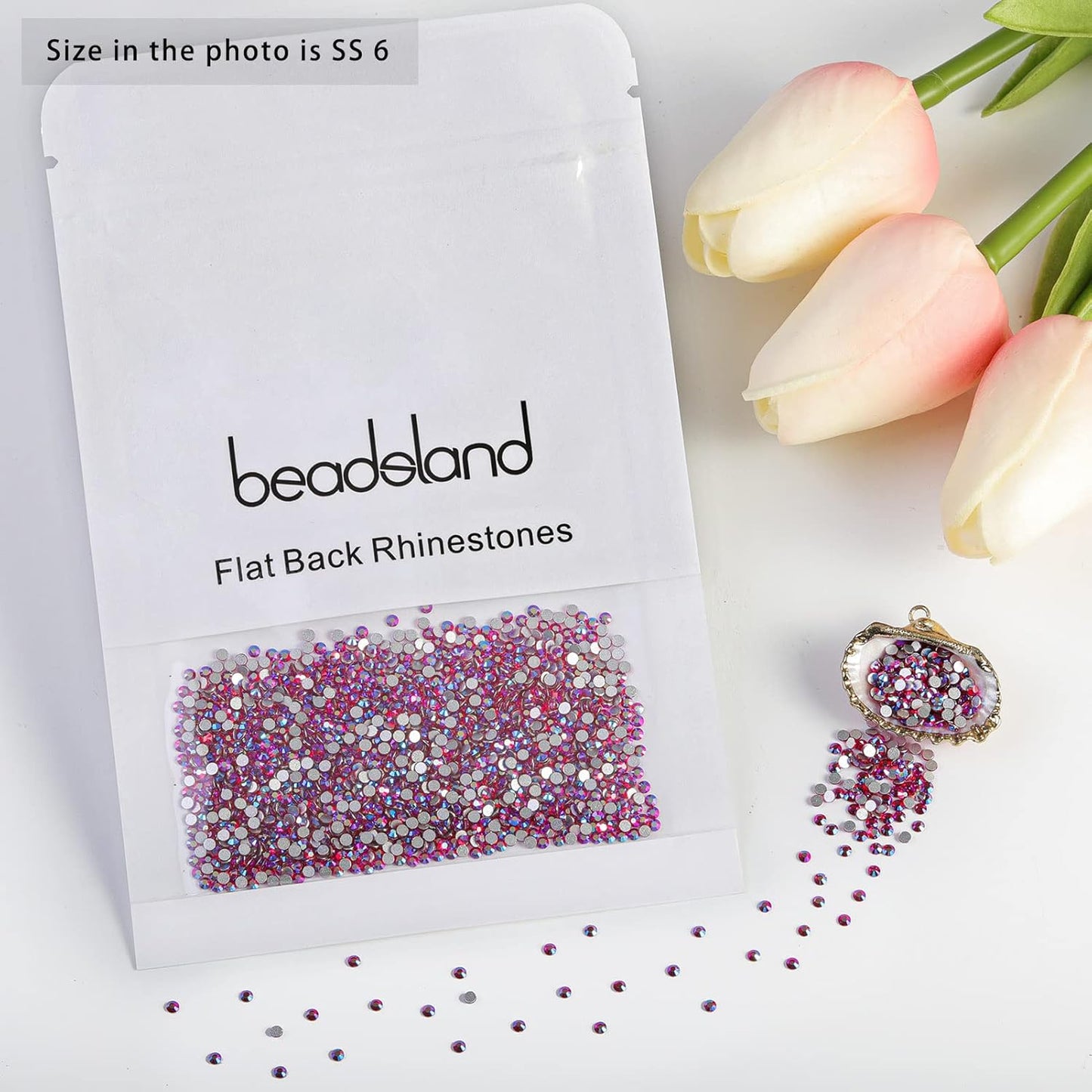 Beadsland 1440 Pieces Flat Back Crystal Rhinestones Round Gems,Light Siam AB,SS6,1.9-2.1mm