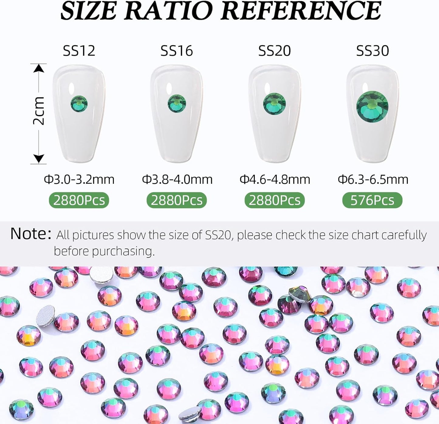 Green Volcano Flatback Rhinestones, Glass Rhinestones for Nail Art and Craft, Glue Fix, Loose Crystal Gemstones(Green Volcano, SS20, 2880pcs, 4.6-4.8mm)