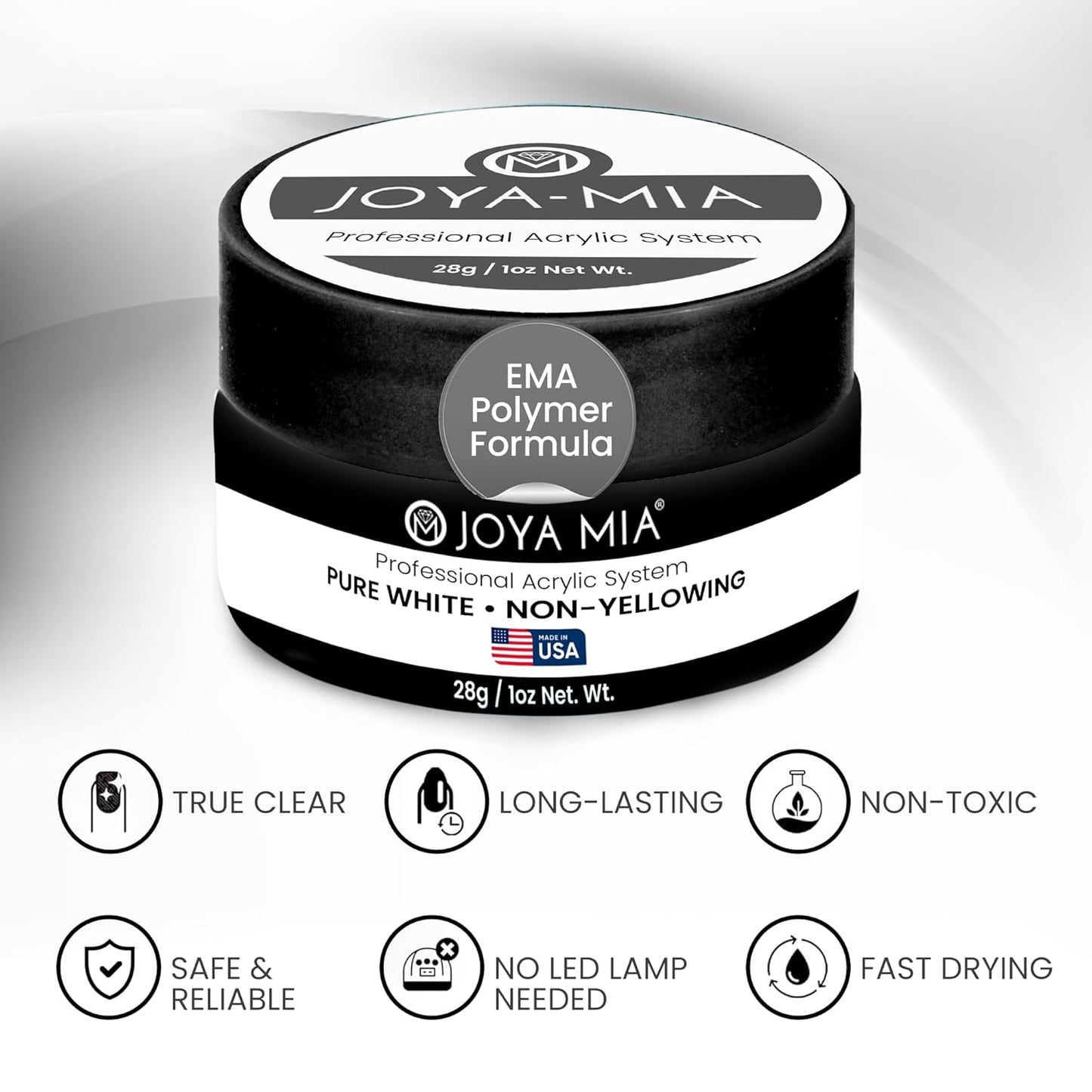 Joya Mia Acrylic Powder for Nails, MMA-Free, Super Adhesion Professional Powder for Flawless & Long-Lasting Nail Enhancements, Easy Application, Vibrant & Stunning Colors - Pure White, 1 oz