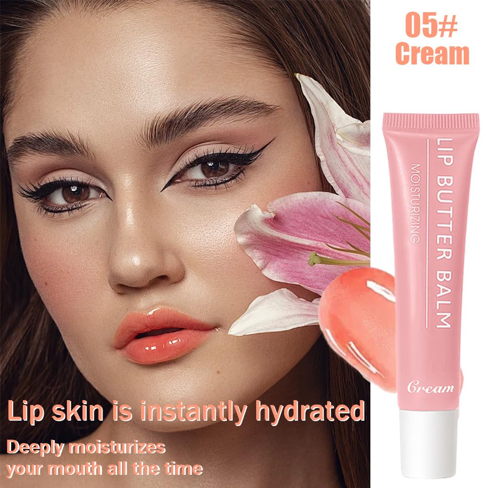 Summer Hydrating Lip Butter Balms Lip Gloss,Natural Vegan Lip Balm Tinted for Instant Moisture,Shine,Hydration Sheer-Tinted,Soothes & Softens Dry Lips,Bálsamo labial hidratante 05#Cream (0.5 FlOz)