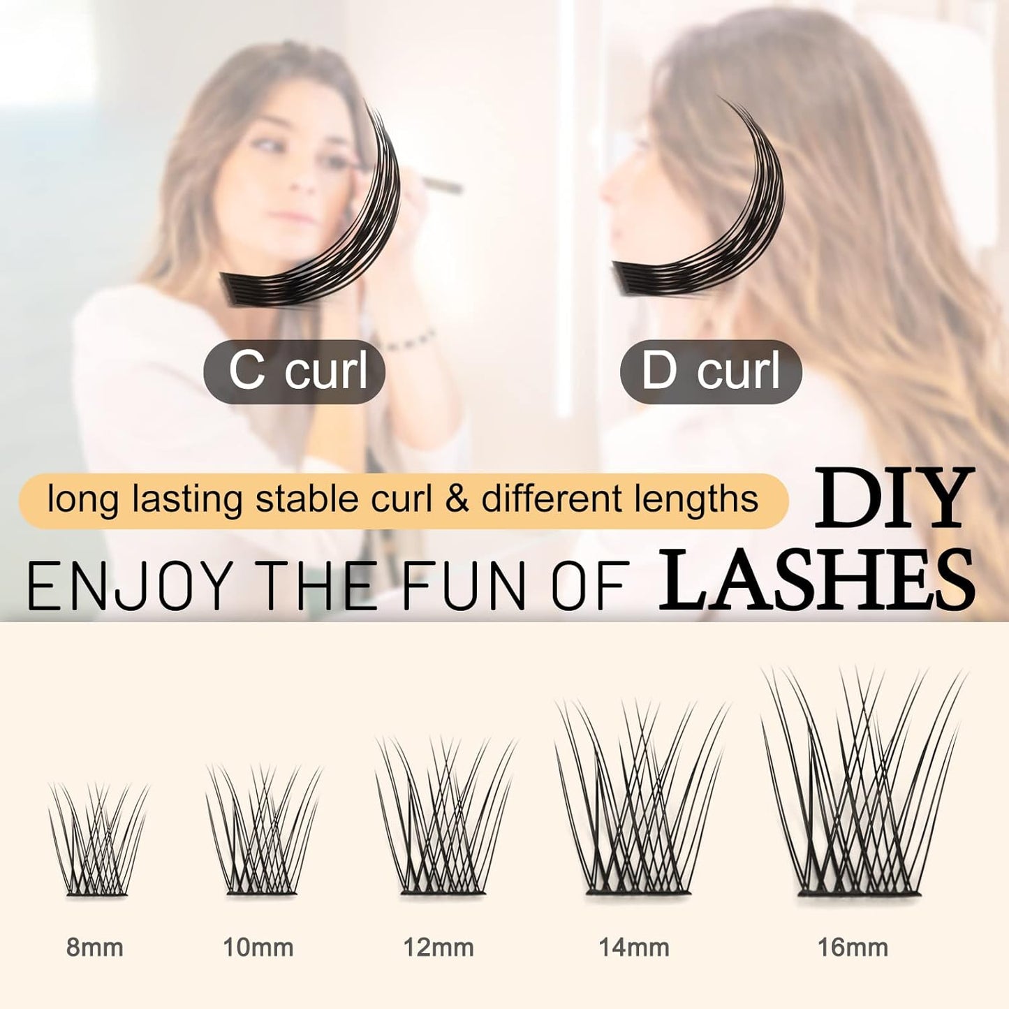QUEWEL Cluster Lashes 144 Pcs Wide Stem Individual Lashes C/D Curl 8-16mm Length DIY Eyelash Extension False Eyelashes Natural&Mega Styles Soft for Personal Makeup Use at Home (Natural-D-MIX-144 Pcs)