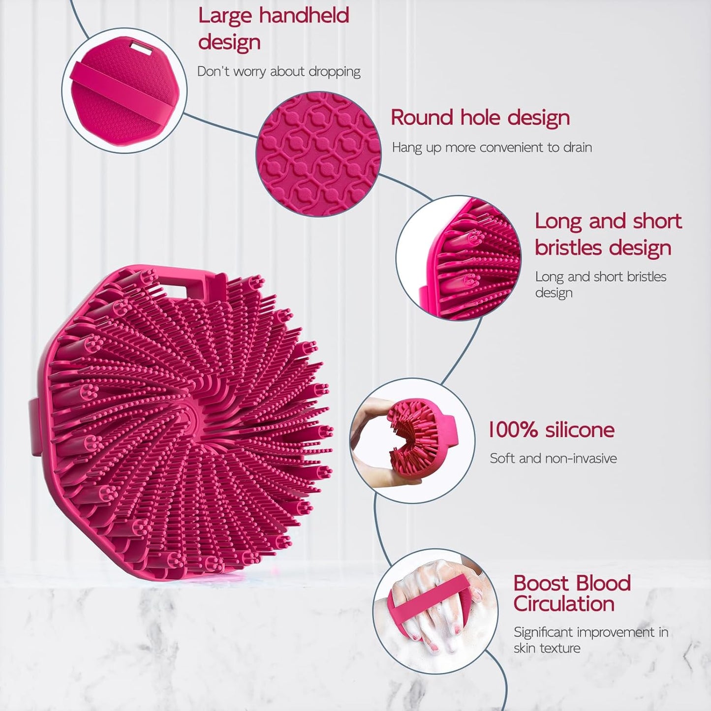 Silicone Body Scrubber, Exfoliating Body Wash Scrubbers Exfoliator, Shower Body Brush for Effective Showering Exfoliation and Gentle Massage (Red)