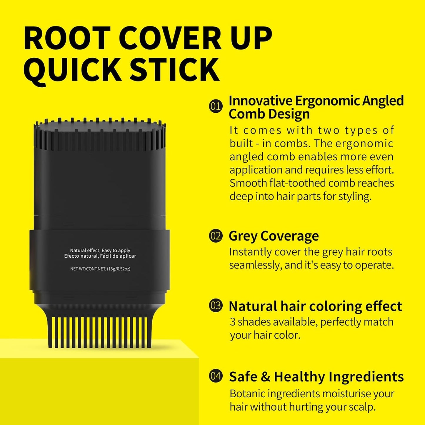 Gowwim Hair Dye Comb, Instant Portable Gray Hair Cover up Hair Dye Stick 2-in-1 Hair Color Stick Natural & Long-lasting Root Touch up Hair Color Comb Waterproof for Women & Men 15g/0.52 oz Dark Brown