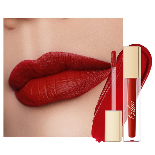 Oulac Matte Liquid Red Lipstick for Women, Deep Red Lip Gloss Creamy Matte Texture, Waterproof, Non-Stick Cup, Extra-Pigmented Lip Tint Stain with Vitamin E & Rose Oil, Vegan, Cruelty-Free, M01
