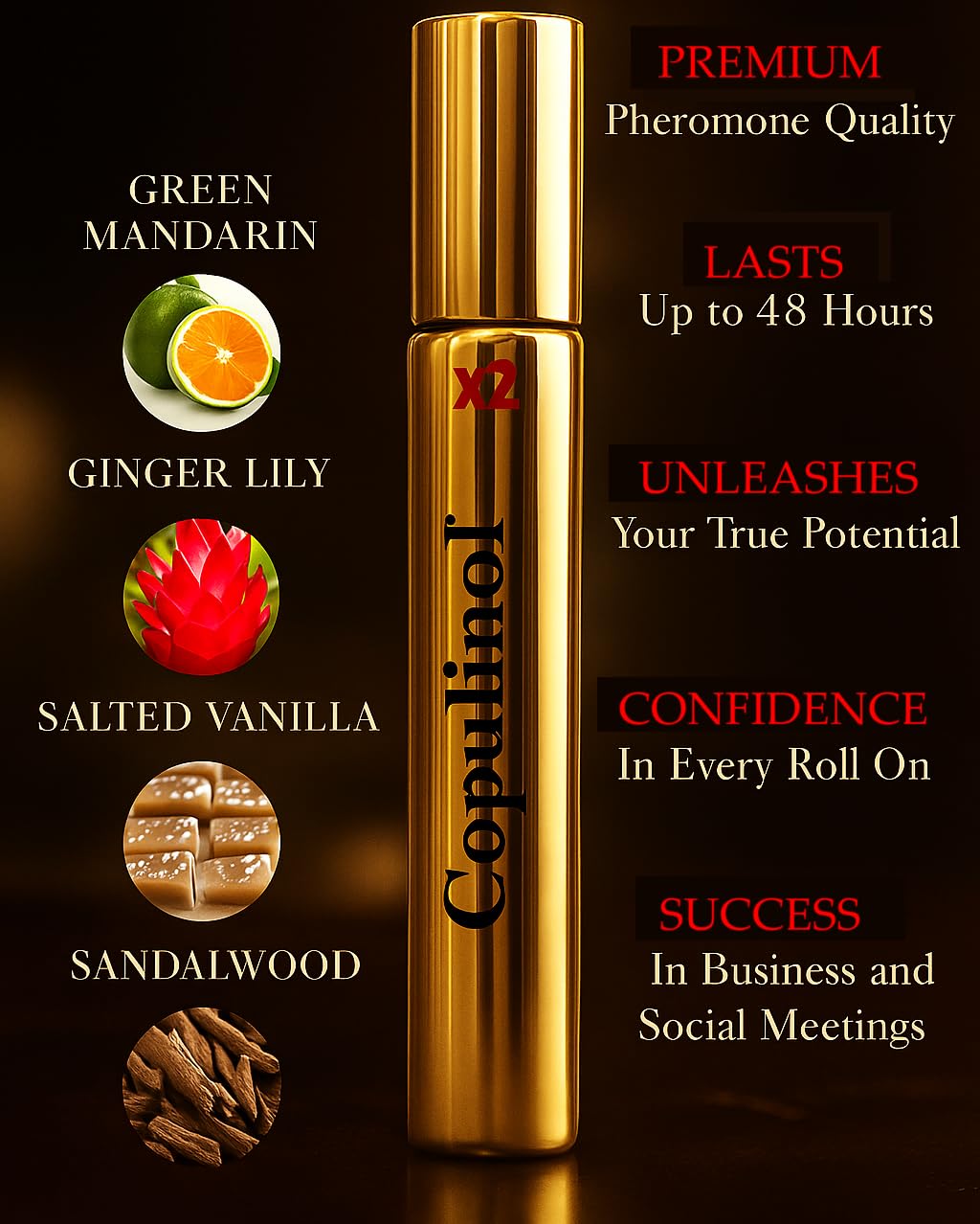Pherolec Global COPULINOL X2 100% Pheromone for Women Strength Pheromones Perfumes for Women Cologne Essential Oil Long-lasting Infused Scent Travel Perfume For Her Fragrances 0.27 Fl. Oz Roll On