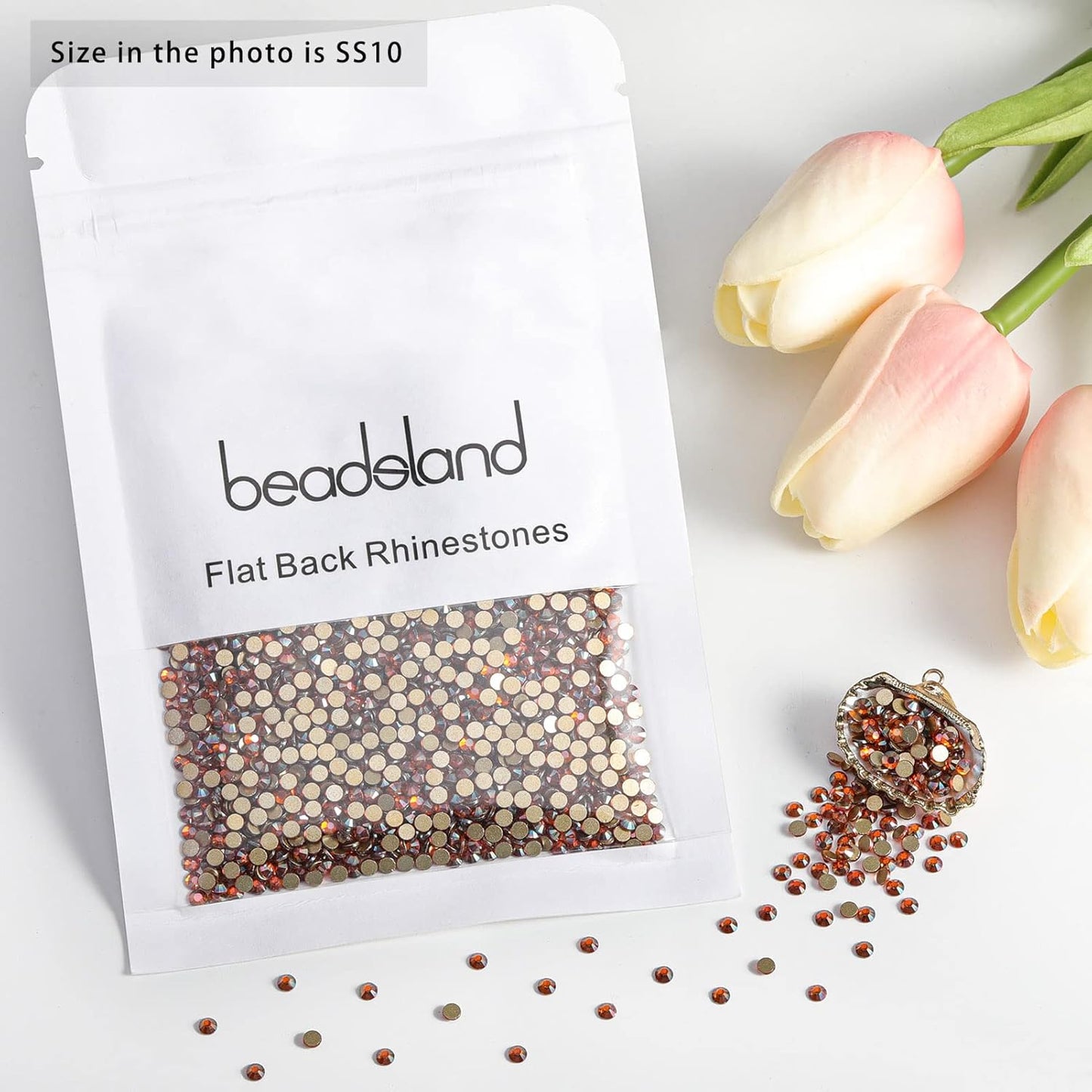 Beadsland 1440 Pieces Flat Back Crystal Rhinestones Round Gems,Amber,SS10,2.7-2.9mm