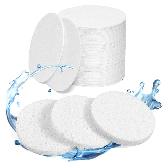 60-Count Compressed Face Sponges for Cleansing, Reusable White Natural Cellulose Travel Essentials Facial Sponge, Women Washing Face Pads for Make Up Remover, Exfoliating, Spa, Skin Care