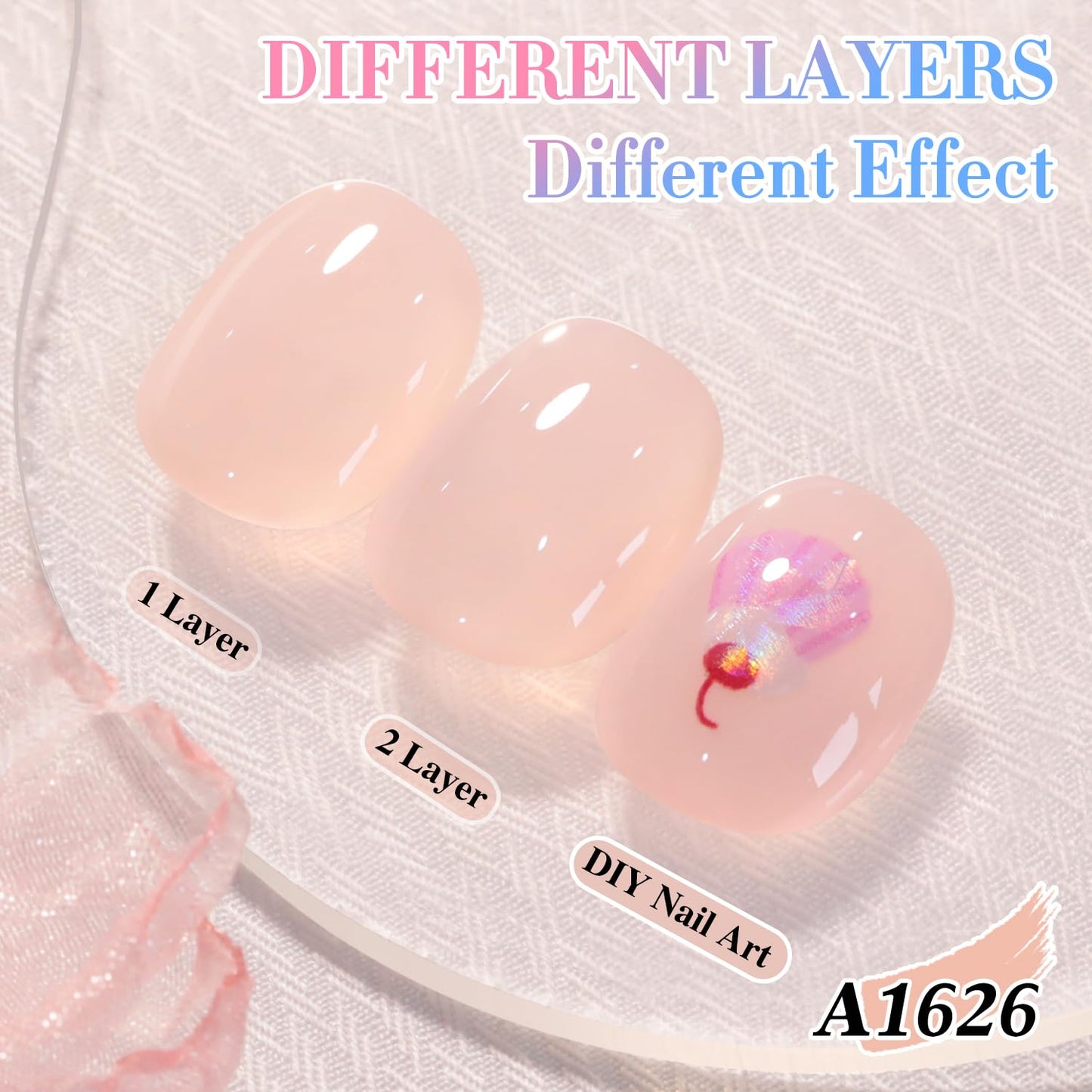 Double Rhythm 0.50 OZ Translucent Gel Polish Same Color Same Bottle Sheer Pastel Neutral Natural Milky 15 ML Jelly UV Nail Art DIY at Home (Nude Pink-A1626)