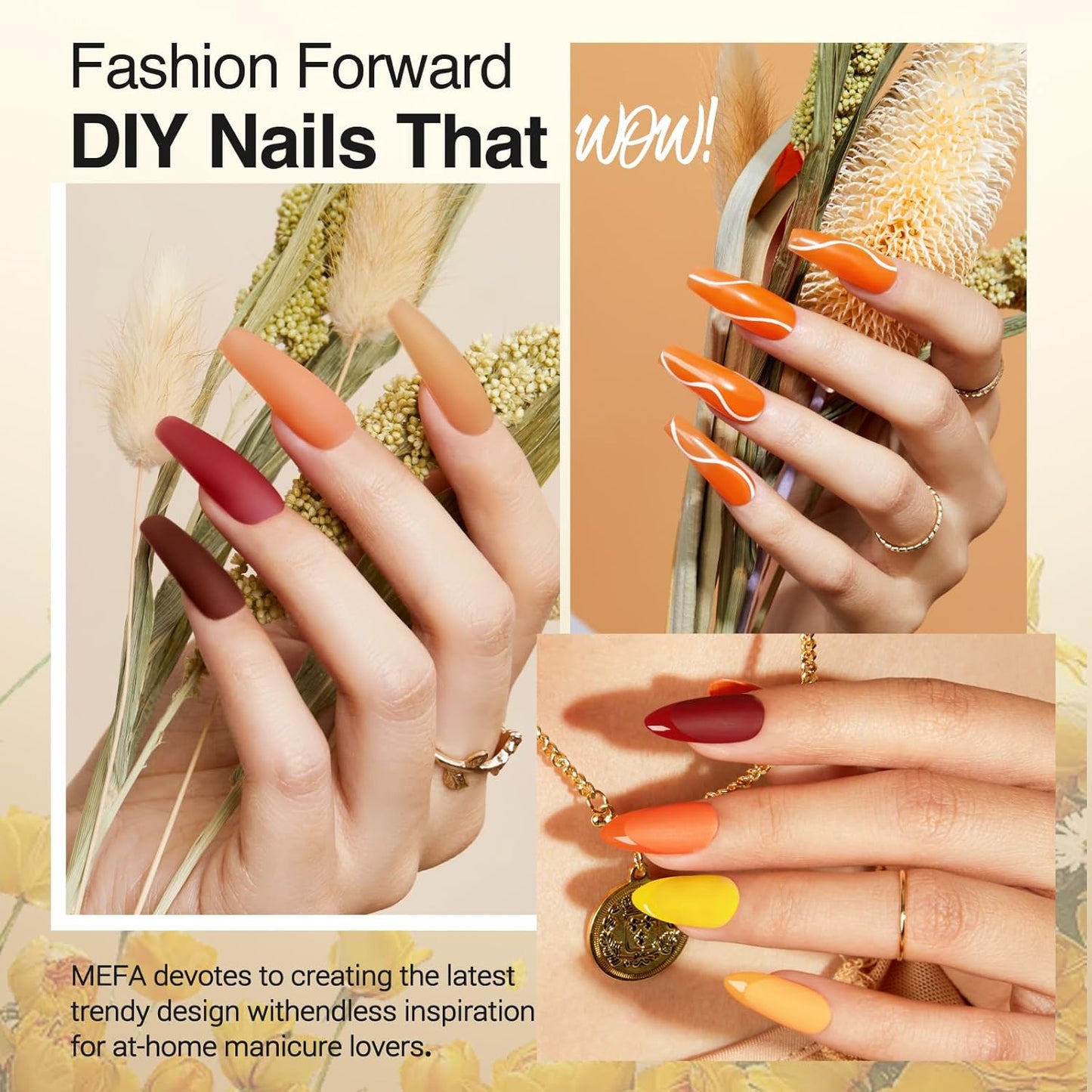 MEFA 6 Colors Fall Gel Nail Polish Set, Shades Orange Red Brown Glitter Yellow Soak Off Gel Polish Spring Summer Tones Nail Art Design Salon Home Manicure Kit Gifts