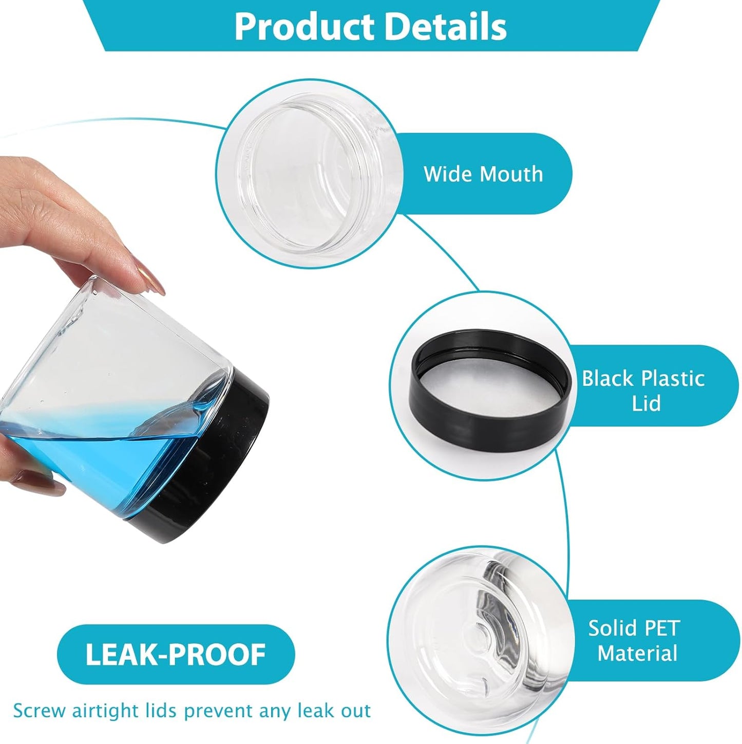 4 oz Clear Plastic Round Jars with Black Lids, 50pcs 4oz 120ml Leak-Proof Wide-Mouth Cosmetic Storage Containers for Kitchen Use, Beauty Products, Cream, Scrubs, Bath Salt and More