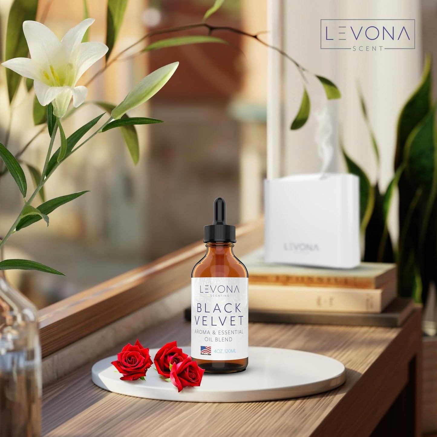 Levona Scents Oil Diffuser Essential Oils: Fragrance Oil for Diffuser - Black Velvette Diffuser Oils Scents - Woody Citrus with Herbal Floral Essential Oil Blends, Oakmoss, White Musk & Sandalwood