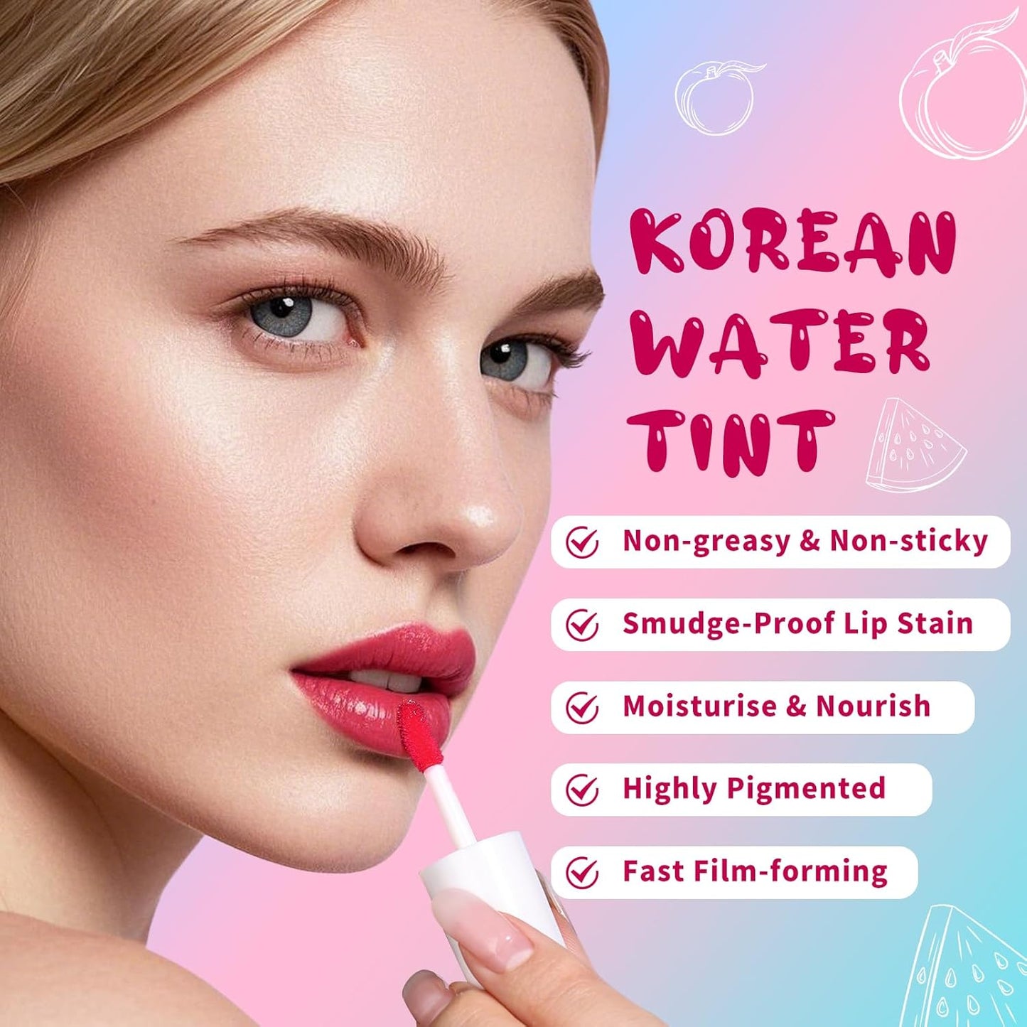 Lip Tint Stain, Long Lasting Korean Lip Stain Set, Non-sticky Waterproof Lightweight Lip and Cheek Tint, Moisturizing High Pigment Water Tint, Matte Finish Lip Tint