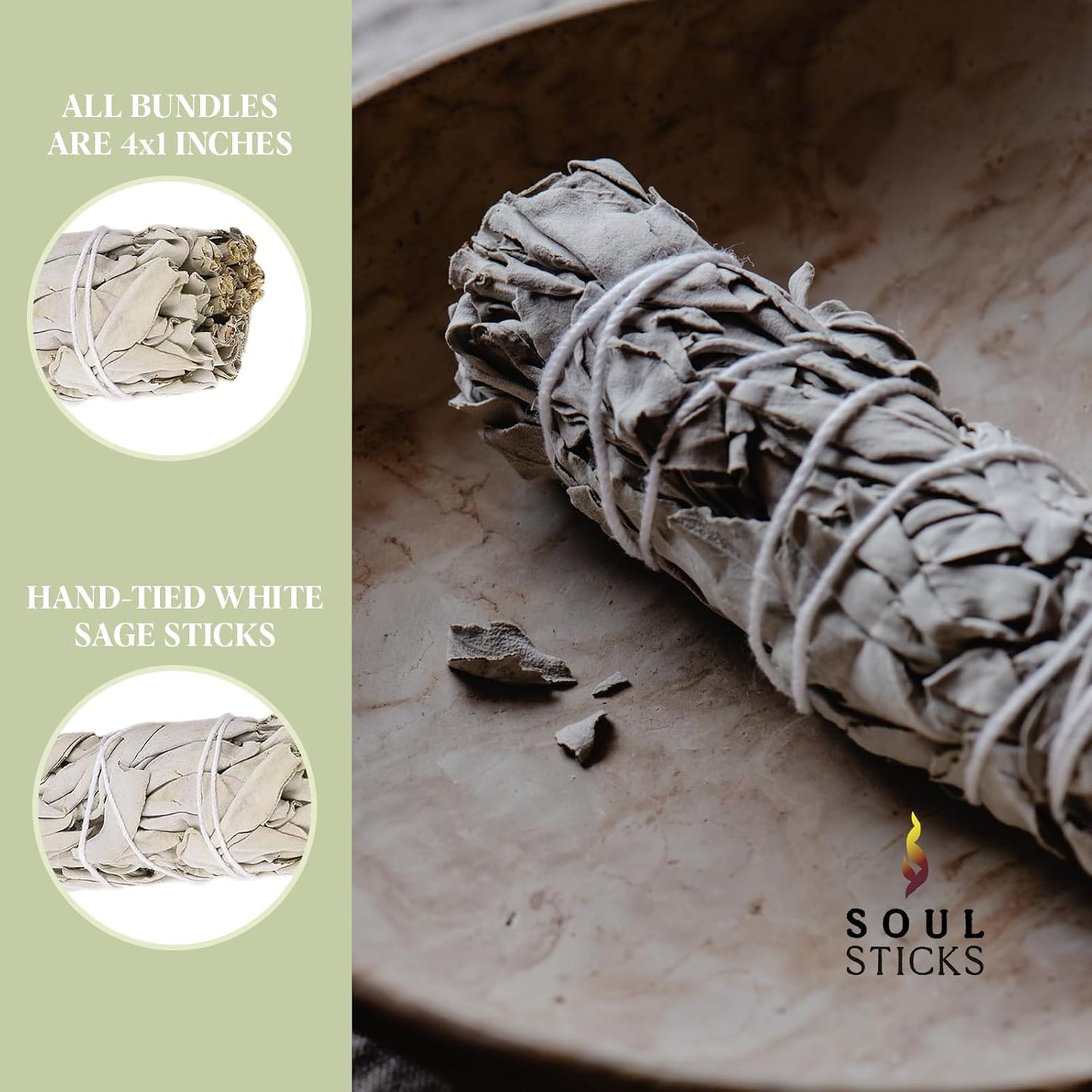 SOUL STICKS 9 Inch 6-Pack Organic California White Sage Smudge Sticks Bulk for Home Cleansing, Negative Energy Removal, Good Energy Meditation & Smudging Rituals | Pure Sage Bundles