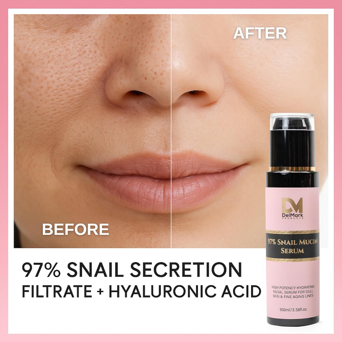 Snail Mucin Serum 100ML, 97% Snail Secretion Filtrate with Hyaluronic Acid, Power Repairing Essence, Dark Spot Remover, Korean Skincare, Hydrating Serum for Face, Eye, and Neck