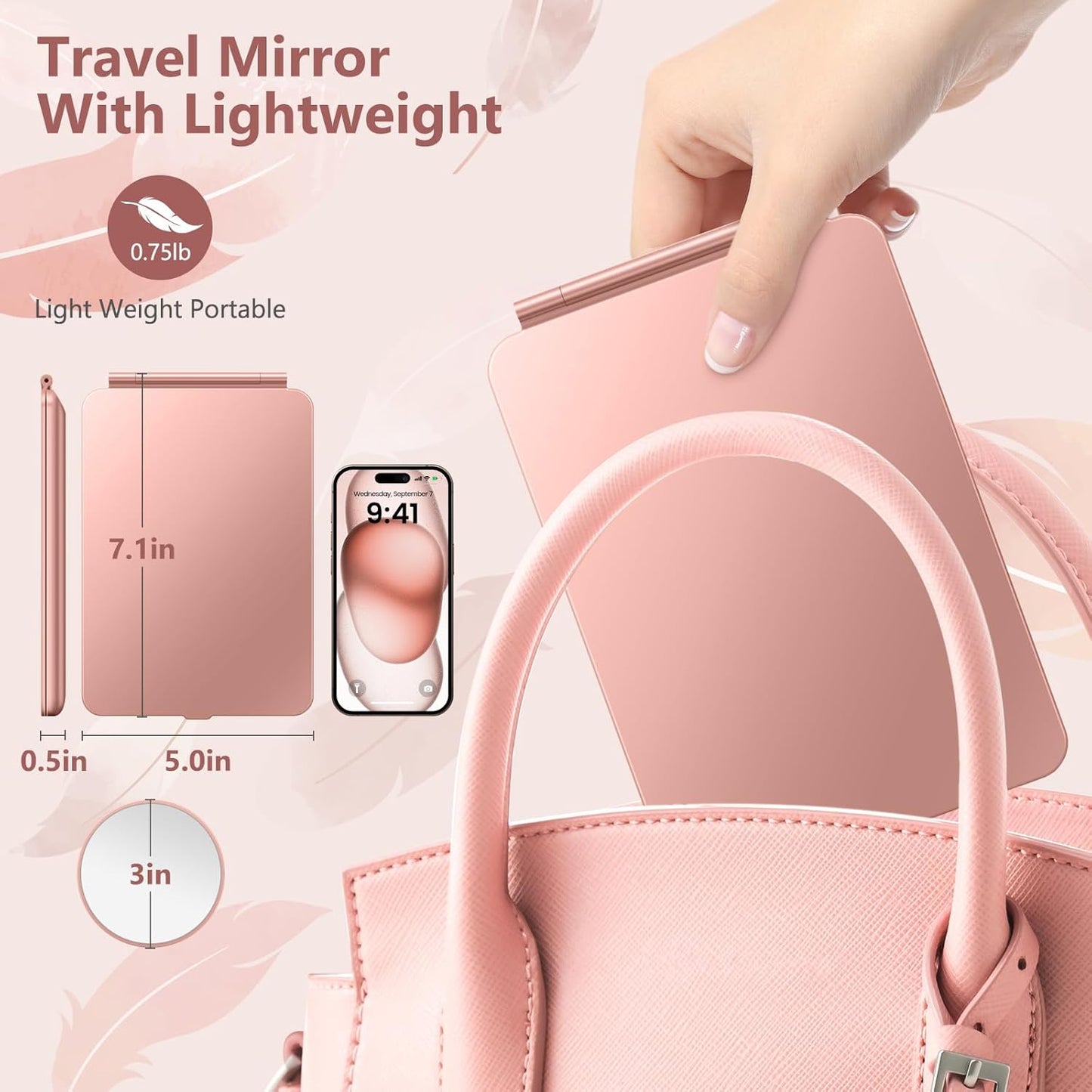 Rechargeable Travel Makeup Mirror, Vanity Mirror with 80LEDs, 3 Color Lighting, 2000mAh Battery, Portable Ultra Slim Lighted Makeup Mirror, Gift for Women (Rose Gold)