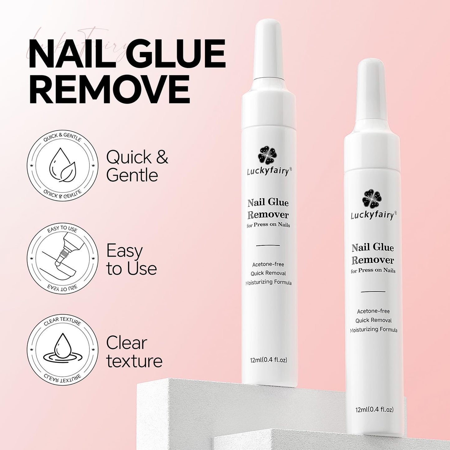 Nail Glue Remover for Press on Nails: Quick Removal Acrylic Nails Semi Solid Nail Glue Acetone-Free, Not for Gel Polish Base Coat Easy Removal Fake Nails, 2Pcs*12ml