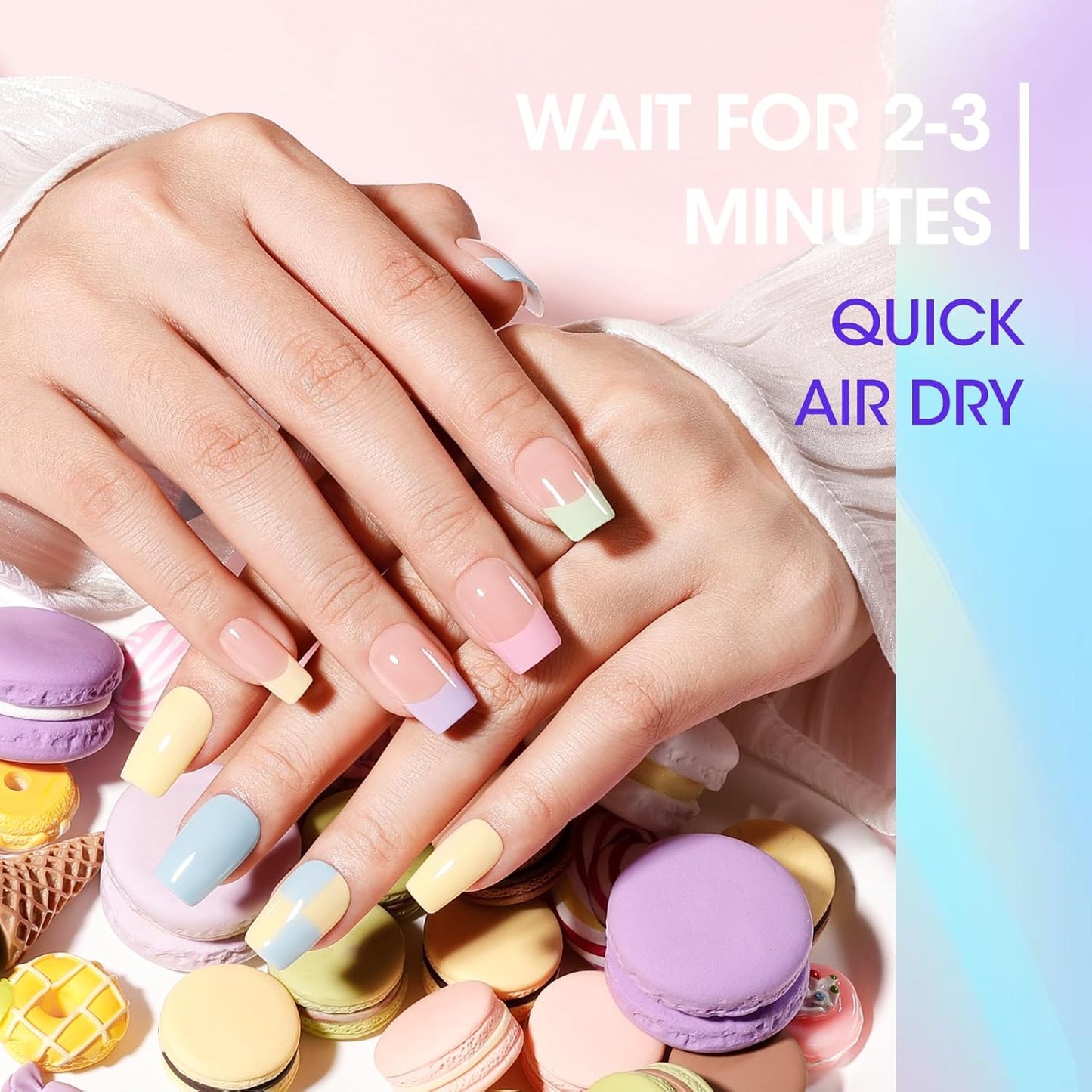 Gellen Pastel Regular Nail Polish Non Gel, Fast Air Drying Spring Summer Nail Polish No UV Light Needed Macaron 6 Colors Nude Pink Purple Blue Green Yellow Set for Women Manicure Home Salon, Hema Free