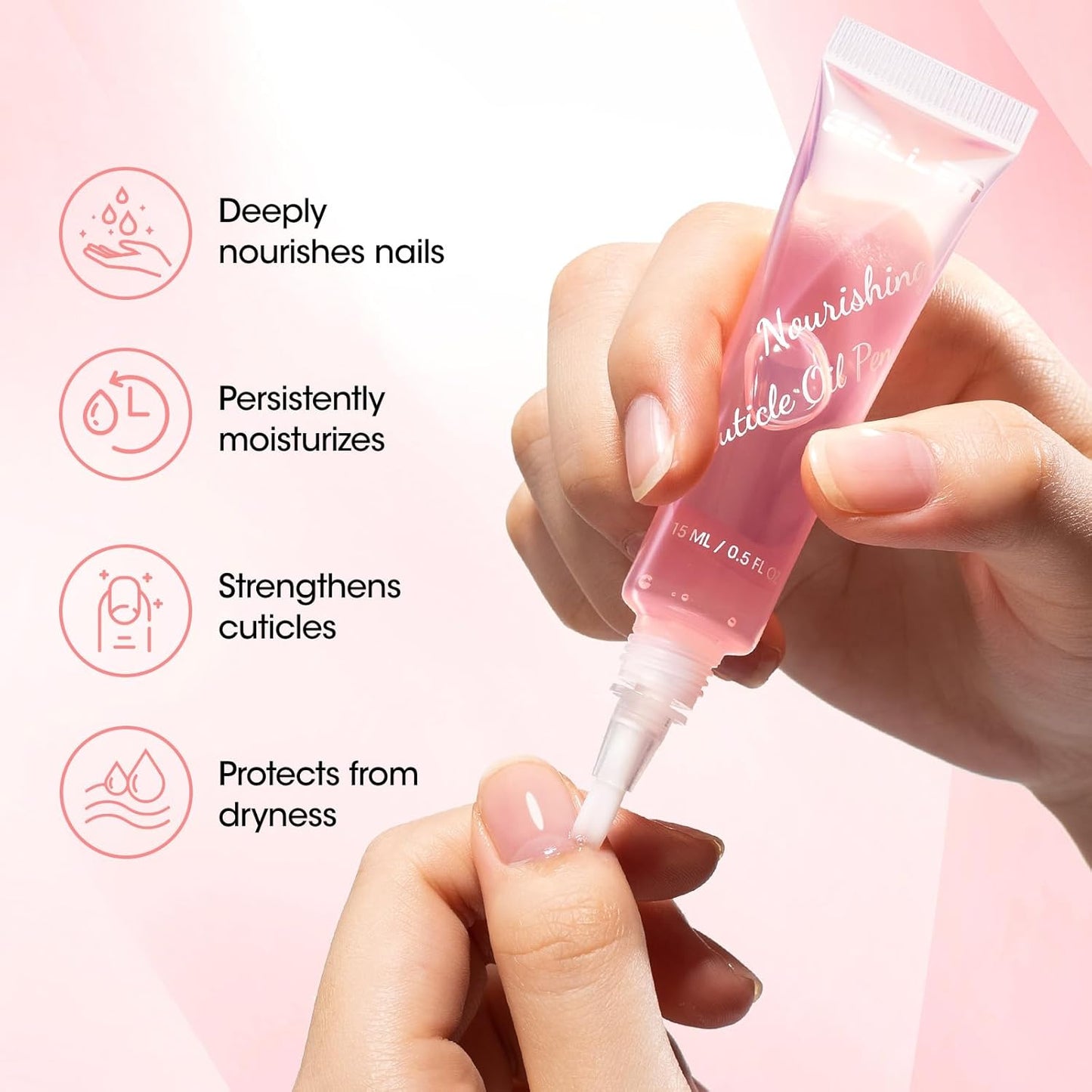 Gellen Cuticle Oil, Nourishing Nail Growth Oil Pen | Rich with Jojoba Oil & VE Soften Cuticles Strengthen Healthier-Looking Nails, Brush Applicator, Pro Care for Nails & Dry Hands, Strawberry Scent