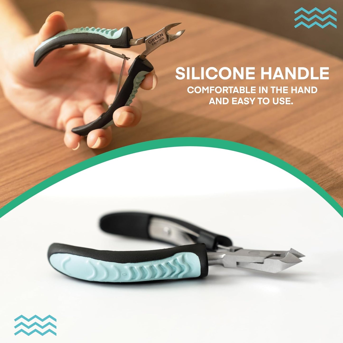 Cuticle Trimmer with Non-Slip Grip Handle Professional Stainless Steel Cuticle Cutter Sharp Blades Double Spring Cuticle Nippers for Nail Care Pedicure Manicure Nail Tools (Green-Black)