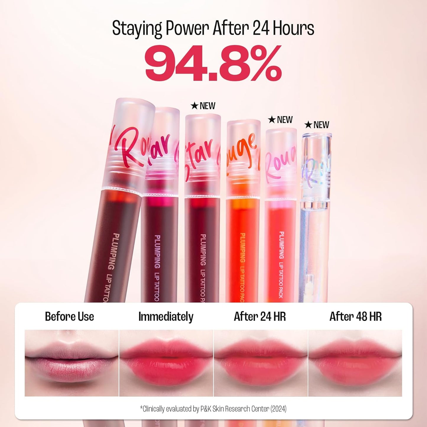 Rouge Star Plumping Lip Tattoo (0.17 oz) - 72-HR Long Lasting Waterproof Peel Off Lip Stain - Transfer-Proof, Non -Sticky Hydrating Matte Lip Tint Tattoo (Pop Pink)