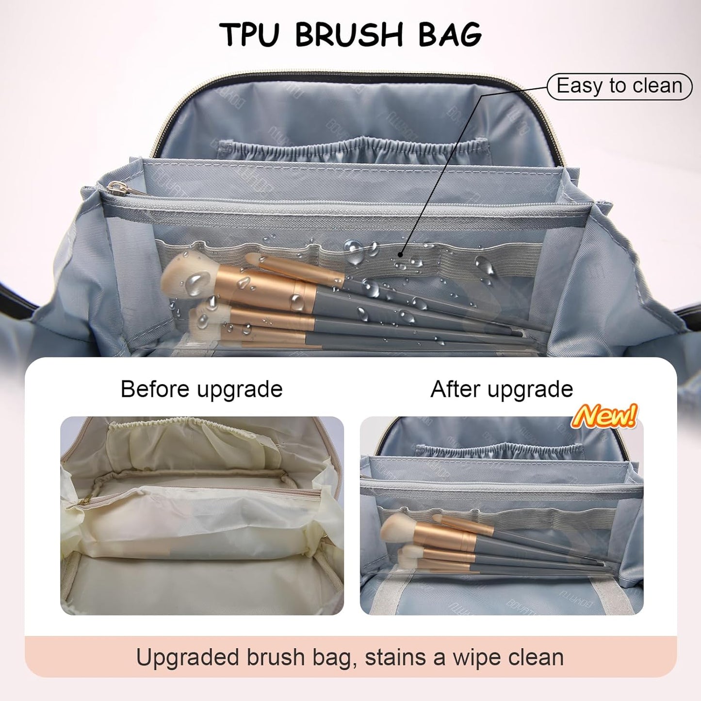 BOYATU Travel Makeup Bags for Women: Vegan Leather Cosmetic Bag Set of 3 - Large Capacity Make up Bag with Divider - Wide Open Waterproof Toiletry Organizer Bag with Handle (05-Pink)