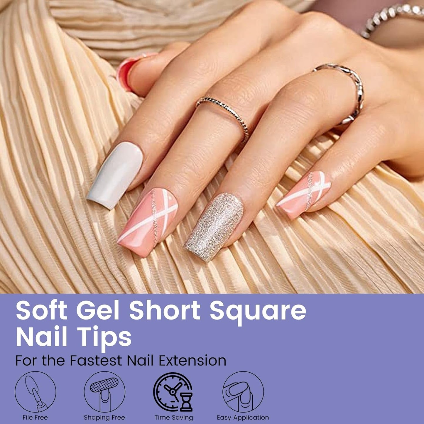 Short Square Nail Tips: 240PCS Acrylic Pre-shaped Soft Gel Square Nail Tips, 12 Sizes Full Cover Fake Press on Nails for Beginner Professional DIY Nail Salon