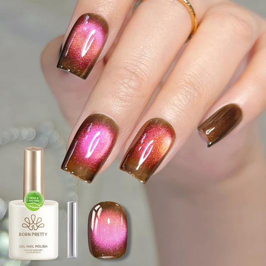 Born Pretty 15ML Cat Magnetic Eye Gel Polish, Pink Brown Gel Nail Polish Fall Winter Cat Holographic Magnetic Nail Polish Nail Art Manicure Salon DIY at Home