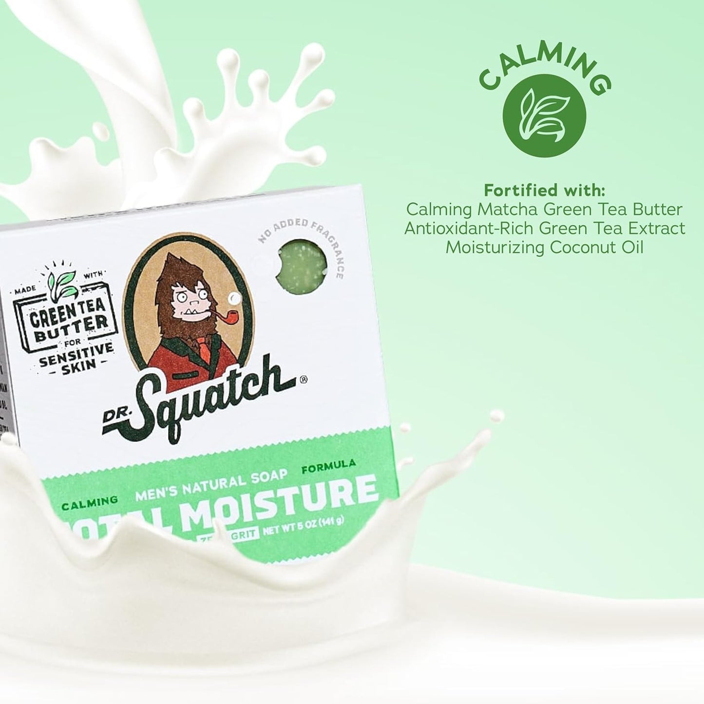 Dr. Squatch NEW Total Moisture Bar Soap for Men - No Added Fragrance Formulated for Sensitive Skin - Shea Butter, Mango Butter & Green Tea Butter (5 oz, 6-pack)