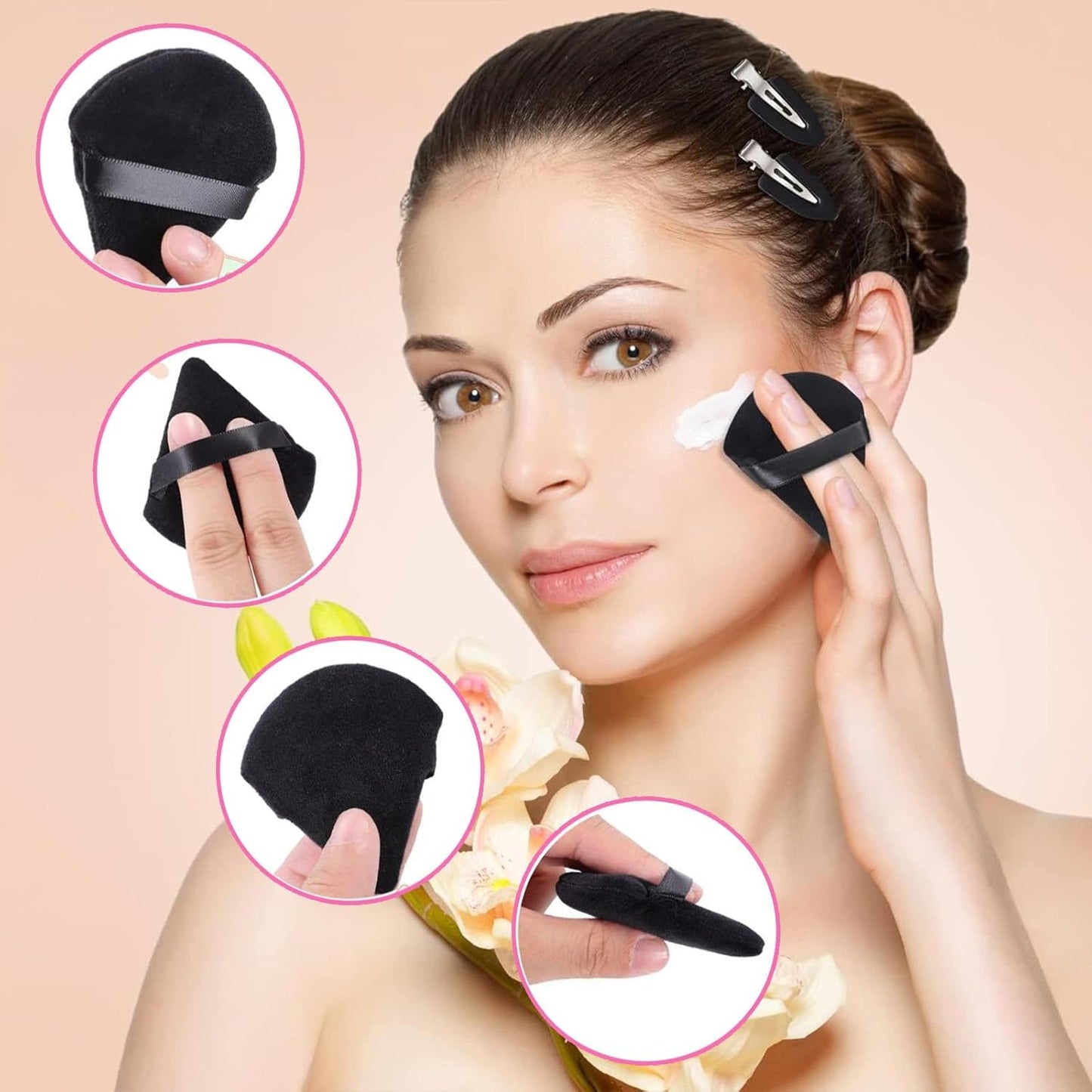 6 Pieces Powder Puff Face Triangle Powder Puff Soft Velour Makeup Puff Velour Puffs for Face Wet and Dry Cosmetic Foundation,Body Powder Blender Loose Mineral Powder Makeup Tool (Black, 6 Pcs)