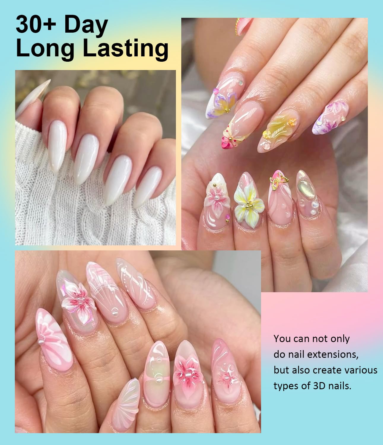 Solid Builder Gel for Nails LEDSUUEI - 100g Large Capacity White 3D Nail Gel Sculpting Non-Sticky Hand Carving Glue Extension for Manicure Salon Home Decoration DIY