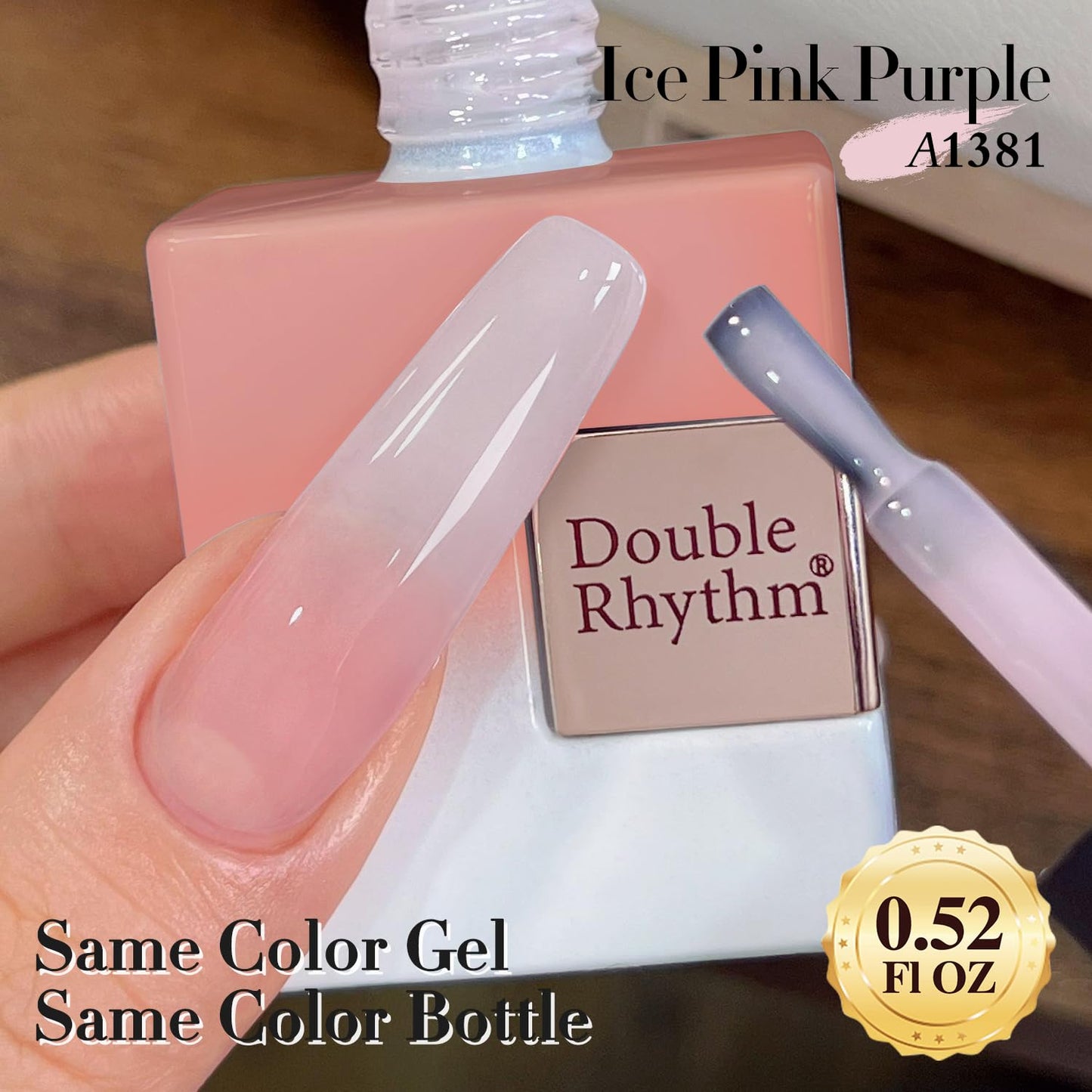 Double Rhythm Gel Polish Translucent Sheer Neutral Natural Light Milky Same Color Same Bottle 15ML Jelly Polish Art DIY at Home (Light Pink-A1381)