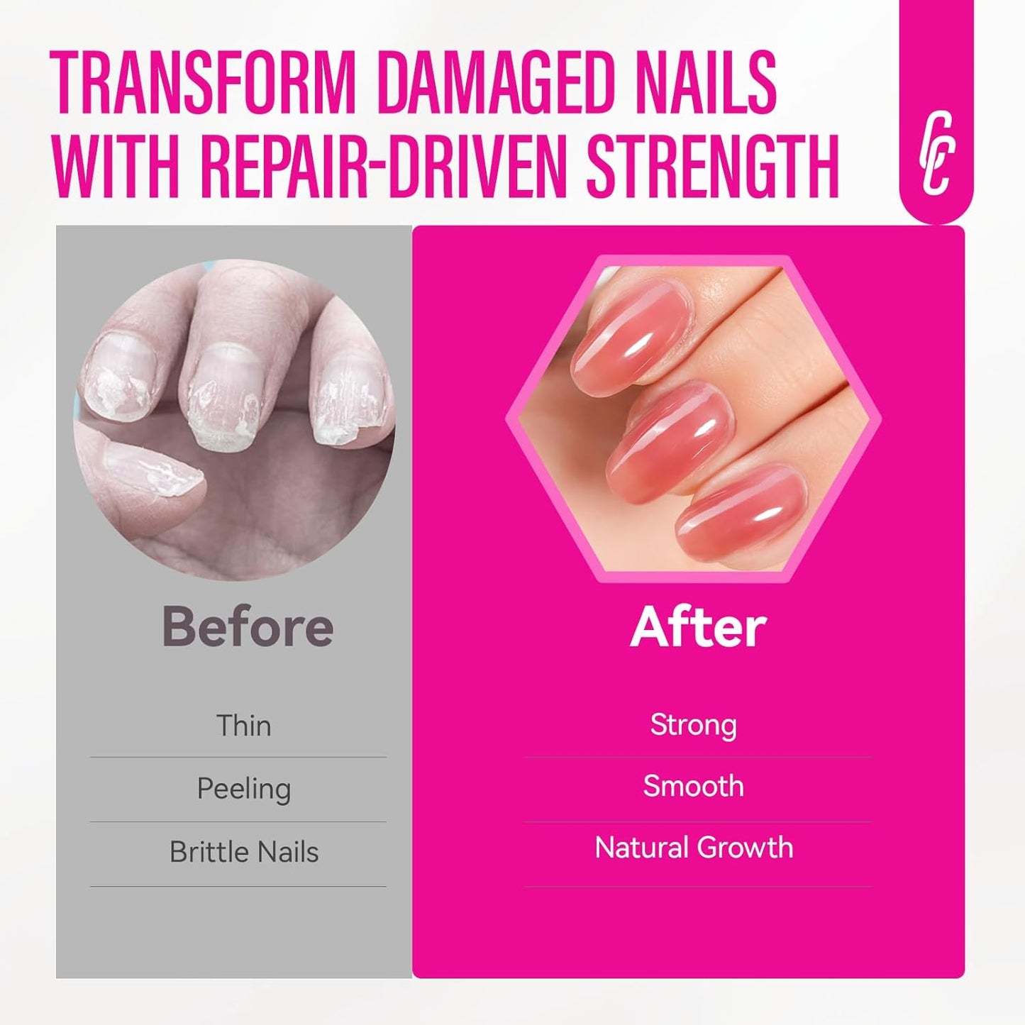 Nail Repair Hardener Extra Strong and Growth: Coral Red Natural Nail Strengthener for Enthusiast - Polish Ridge Filler Concealer for Damaged Nails 15ml