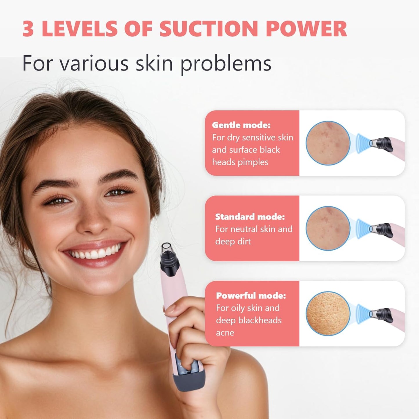 Blackhead Remover Vacuum - Black Head Remover for Face,Blackhead Extractor Tool with 3 Adjustable Suction Levels,4 Probes,USB Interface Type Pore Vacuum,Suitable for Women and Men (Pink)