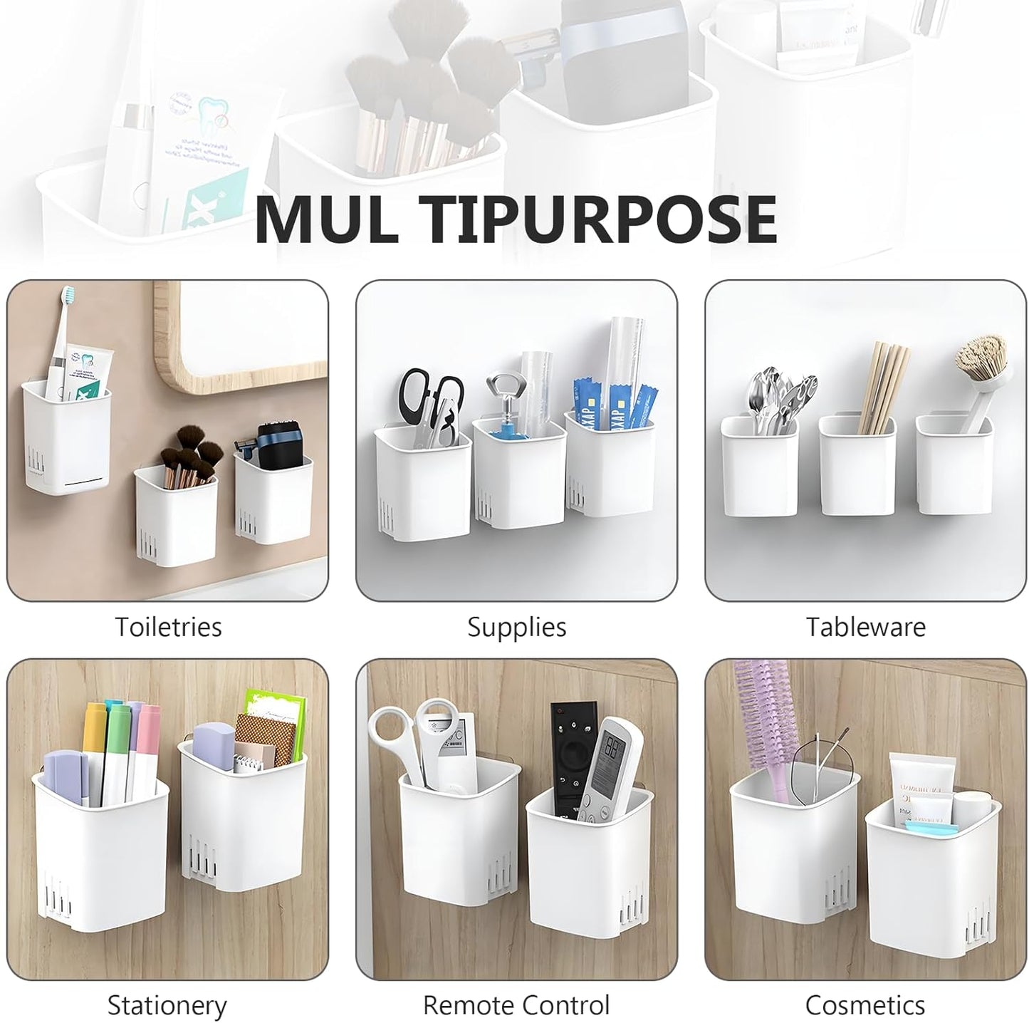 2 Packs Wall Mounted Toothbrush Holders, Self Adhesive Bathroom Toothbrush Wall Holder for Electric Toothbrush, Toothpaste, Razor,Shower Item (White