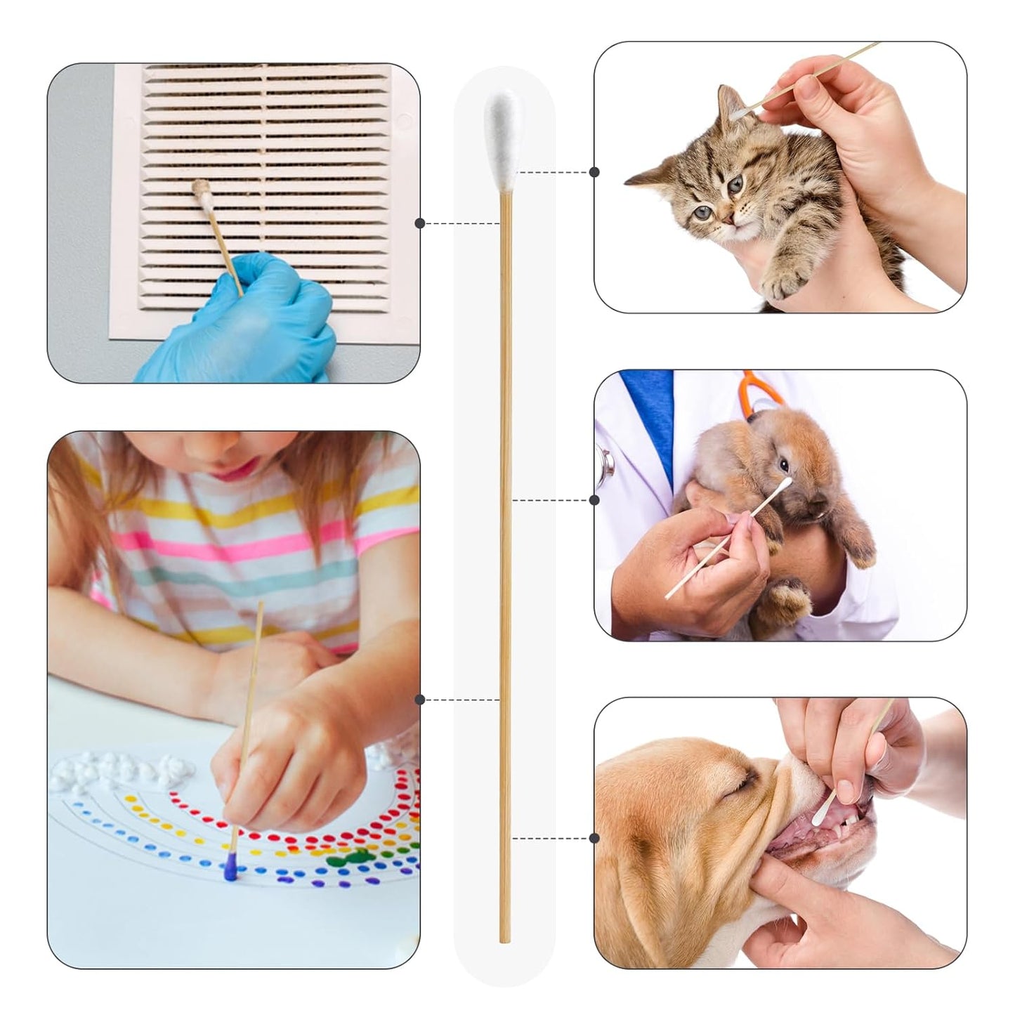 500PCS 6" Cotton Swabs with Storage Case - Lint Free Sturdy Cotton Swabs with Bamboo Handle - Long Cotton Swab for Gun Cleaning, Makeup, Electronic