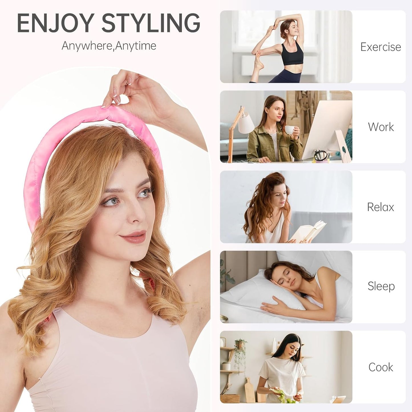 Satin Heatless Hair Curler Set | Heatless Curls Overnight |Hair Curlers to Sleep in | Heatless Curlers and Curling Headband for Soft Curls While Sleeping - Rainbow