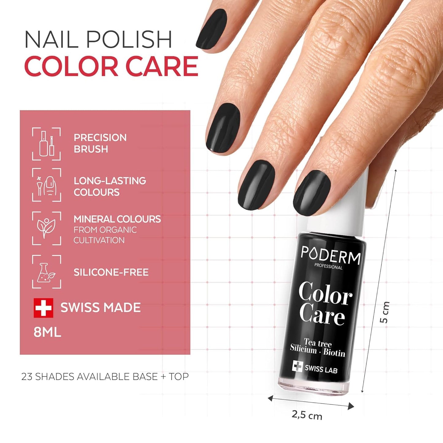 PODERM - Nail Polish – Enriched with Tea Tree – Improves nail appearance – Ingredients Natural/Vegan - foot/hand - Swiss Made (Jet Black)