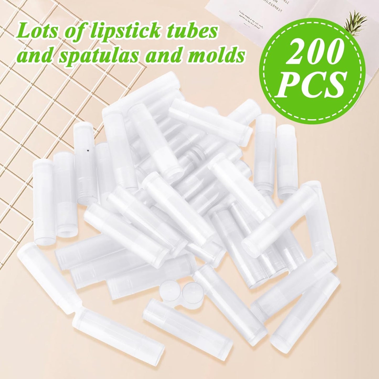 200PCS Plastic Lip Balm Tubes 5ml/5g Clear Lip Balm Containers with Filling Tray and Spatula, Rotating Type Refill Lip Chapstick Tubes Empty with Cap for DIY Make Up Lip Balm
