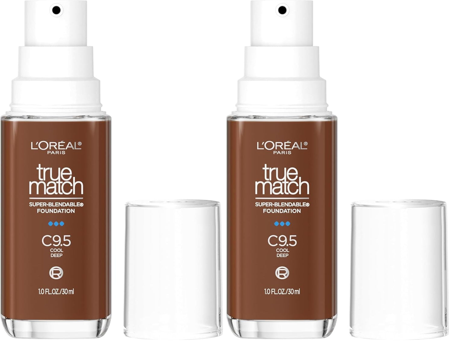 L'Oréal Paris True Match Super-Blendable Foundation, Medium Coverage Liquid Foundation Makeup with SPF 17, C9.5, Deep, 1 Fl Oz (Pack of 2)