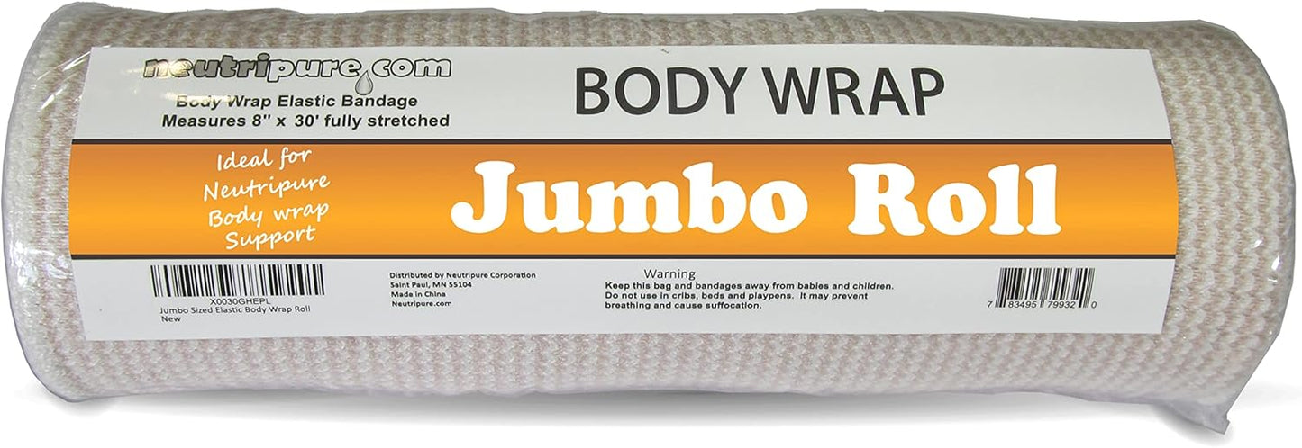 Neutripure Elastic Stretch Body Wrap - Bandage with Velco - 8 Inch Wide Jumbo Roll for Stomach