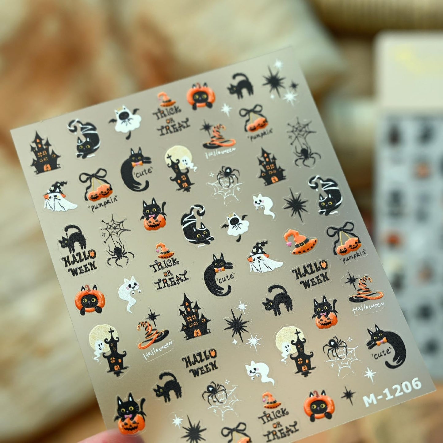 Halloween Nail Stickers for Nail Art Black Cat Pumpkin Ghost Nail Art Stickers 5D Embossed Nail Decals 3D Self-Adhesive Nails Supply Manicure Sliders for Nails Decoration