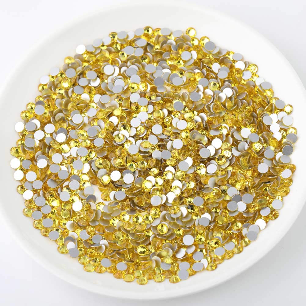 beadsland 1440 Piece Flat Back Crystal Rhinestones Round Gems,1.3mm-6.5mm,Lemon Yellow(SS10(2.7-2.8mm))