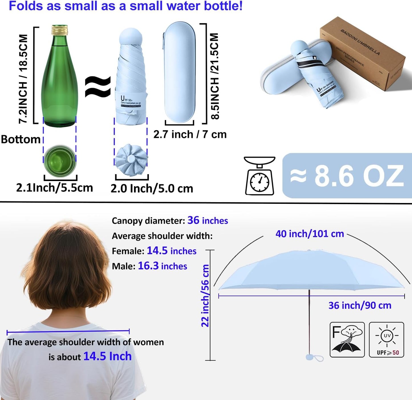 BAODINI Travel Essentials Mini Umbrella for Purse With Case Small Compact UV Sun Protection Lightweight Tiny Pocket Manual Open Close Umbrella for Women Kids and Men Fit Purse Backpack